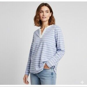Liz Claiborne Striped V-Neck Tunic Top Womens Size XL Blue White Nautical Casual